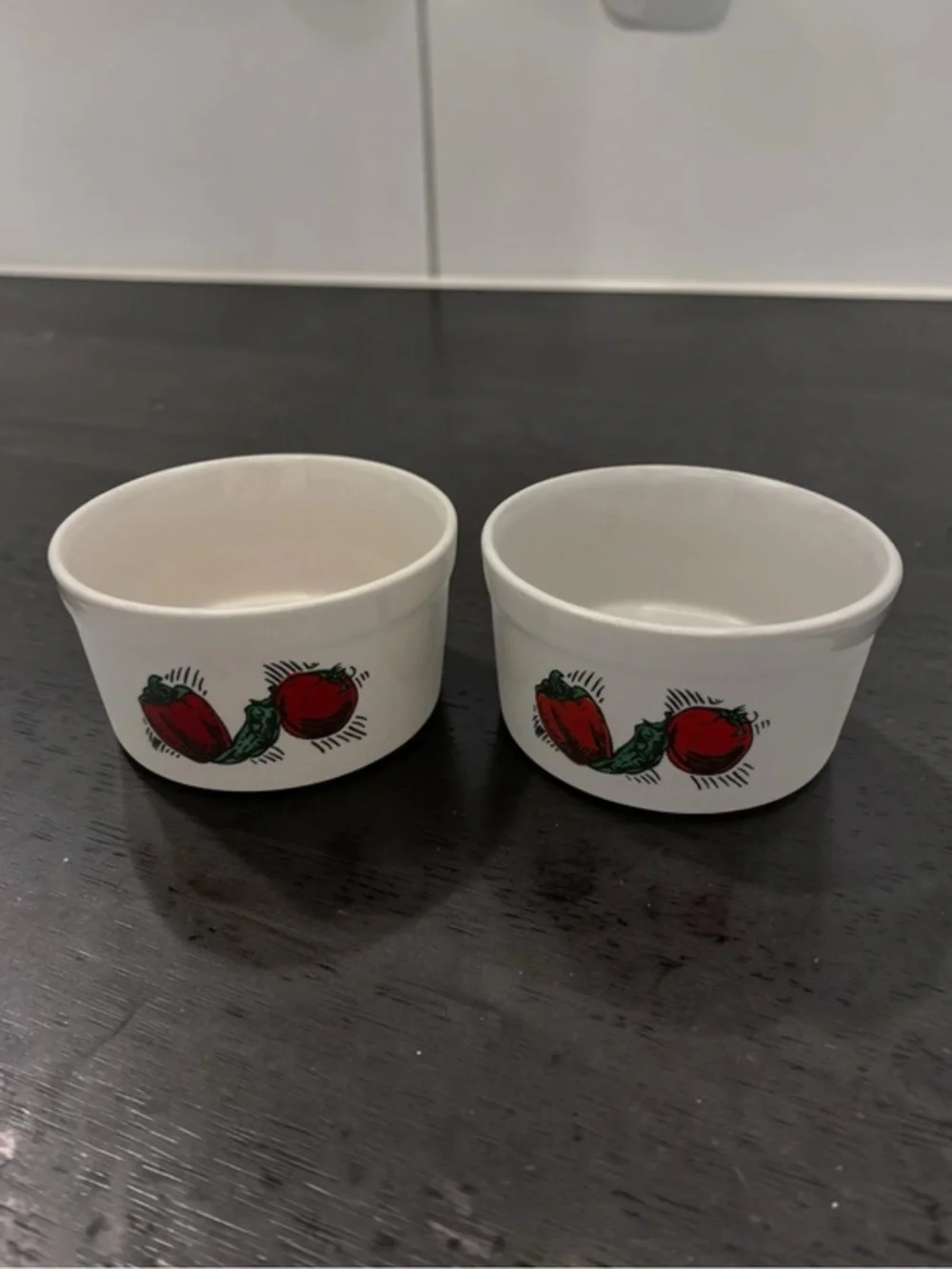 Vintage 90s Houston Foods Ceramic Ramekins Tidbit Set Of 2 Dish Dip Bowl Peppers